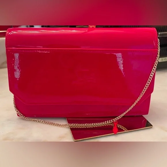 Christian Louboutin Red Patent Clutch with Chain Strap - Picture 8 of 10